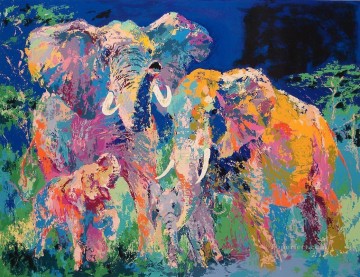 Familia de elefantes abstractos con textura Pinturas al óleo